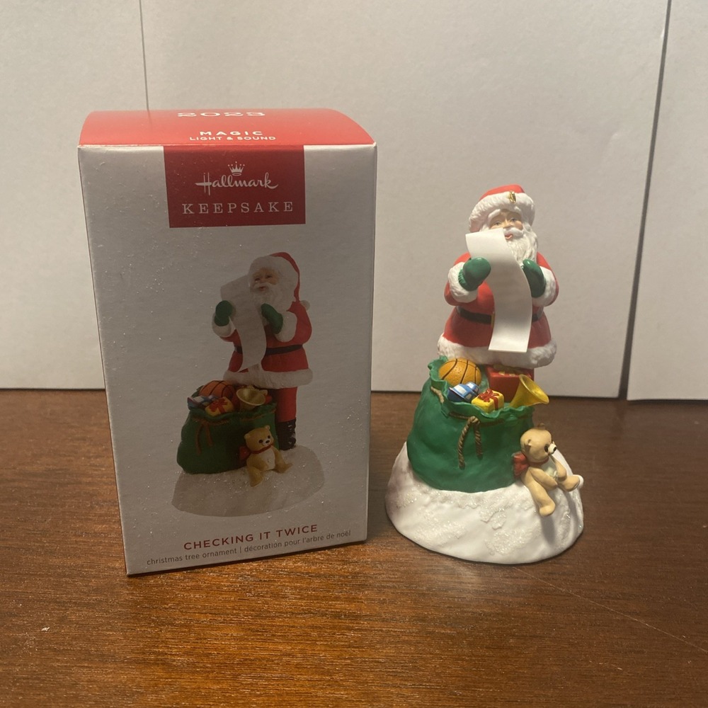 2023 Hallmark Checking It Twice Santa‎ Keepsake Ornament With Light and Sound